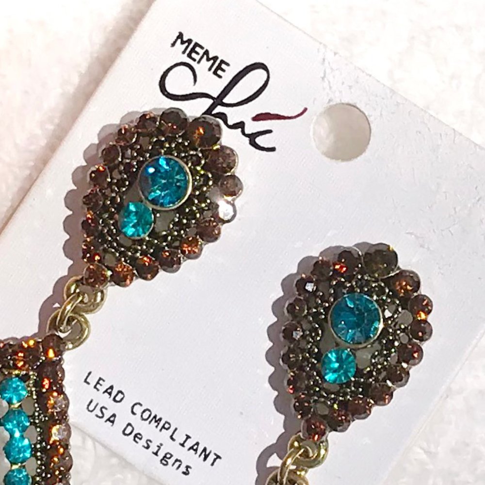 Boho Earrings Huge Post Drop Bling Dangles NWT - Picture 2 of 5